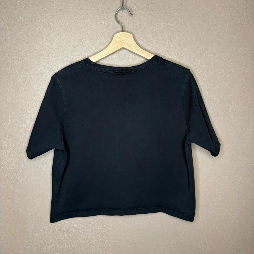 Nike Black Cropped Tee with White Logo Women's Size Large 100% Cotton Activewear